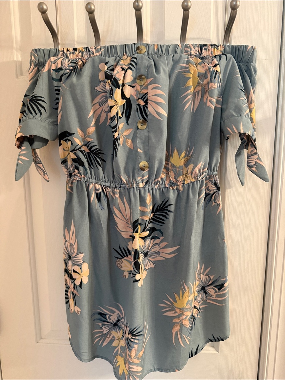 Blue Tropical Off-Shoulder Floral Dress